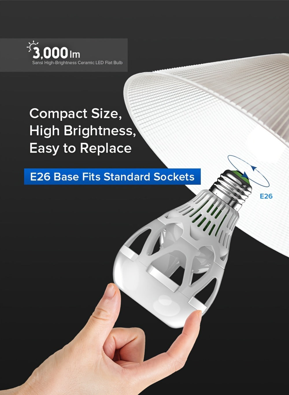 SANSI A21 LED Light Bulbs, 22W E26 Four-Pack with 3000-Lumen Marking in 3000K Warm or 5000K Daylight White