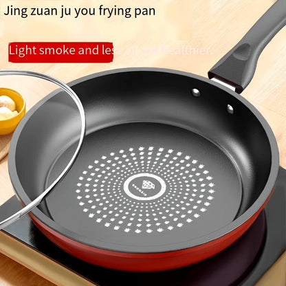Nonstick Frying Pan with Lid 9.45 10.24 11.02 Inch Cast Iron Style Flat Bottom Skillet Stainless Steel Handle Smoke-Free Lightweight Cookware for All Stovetops Fried Eggs Steak Pancakes