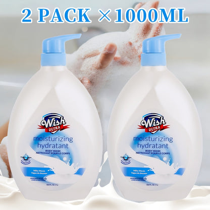 Moisturizing Body Wash 2-Pack 33.8 fl oz Each — Deep Cleansing Shower Gel for Women & Men, Long-Lasting Scent, Hydrating Formula, All Skin Types, Cucumber, Milky, Mango & Peach Fragrances