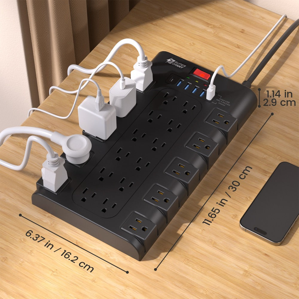 Power Strip 28-in-1 Surge Protector with 22 Widely Spaced AC Outlets, 5 USB-A, 2 USB-C and 2100J Rating