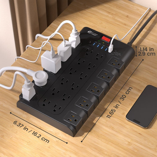 Power Strip 28-in-1 Surge Protector with 22 Widely Spaced AC Outlets, 5 USB-A, 2 USB-C and 2100J Rating