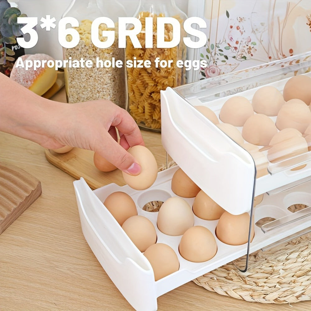 Two-Tier Egg Storage Drawer with Clear Pull-Out Trays, 36-Position Layout and 12-Inch Width
