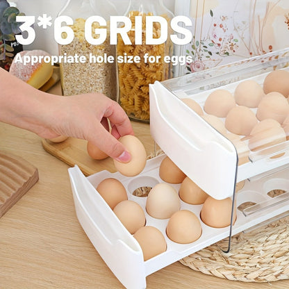 Two-Tier Egg Storage Drawer with Clear Pull-Out Trays, 36-Position Layout and 12-Inch Width