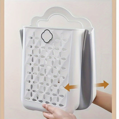 Foldable Laundry Basket Wall Mounted – No-Drill Plastic Storage Bin with Cutout Design for Clothes, Toys, Snacks & Fruits – Space-Saving Collapsible Organizer for Bathroom, Balcony & Bedroom