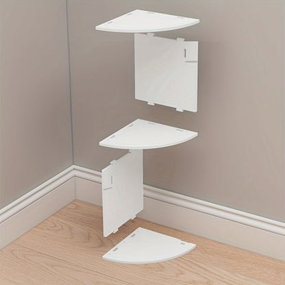Wall-Mounted Alternating Corner Shelf in White Five-Tier or White and Black Three-Tier Options
