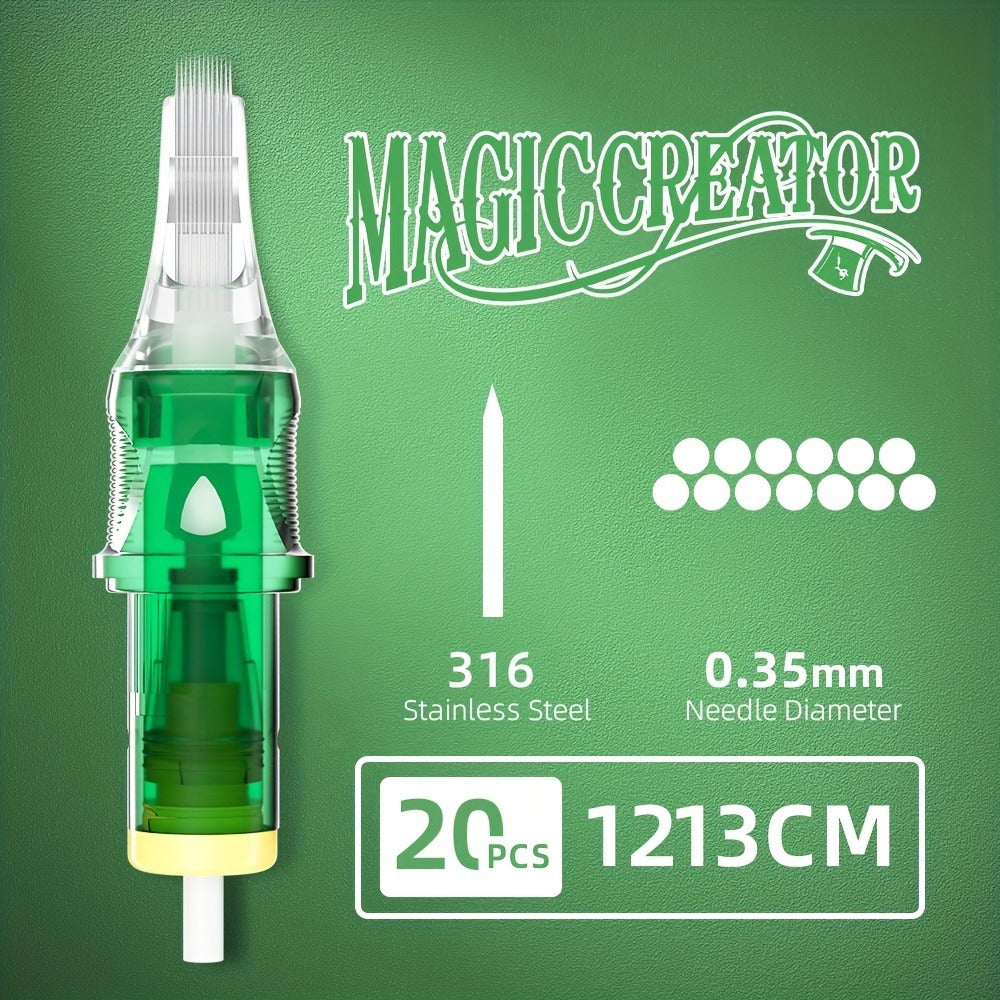 Disposable Tattoo Needles 20pcs Mixed Set RL RS M1 C-M — Multi-Gauge High Transparency Cartridge, Lasting Sharpness, Ample Ink Capacity, for Professional Artists & Beginners
