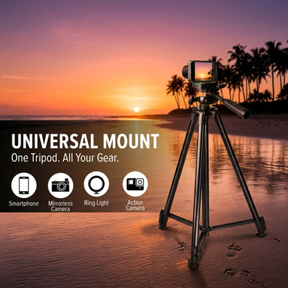 50-Inch Aluminum Camera Tripod with Pan-and-Tilt Head, Quick-Release Plate, Phone Clip and Carrying Bag in Black