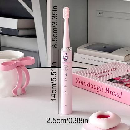 Electric Toothbrush Sanrio Hello Kitty or Pochacco Style with Four Modes, Four Levels and Three Brush Heads