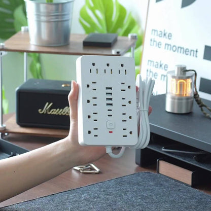 Power Strip 17-in-1 Flat-Plug Surge Protector with 11 AC Outlets, 4 USB-A, 2 USB-C and Spacious Outlet Layout
