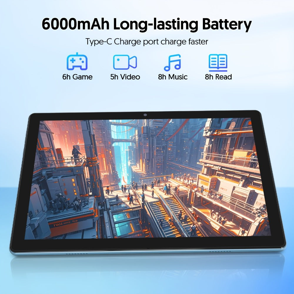 Android Tablet 10.1-Inch with Android 15, WiFi 6, 6000mAh Battery and Case or Keyboard Options