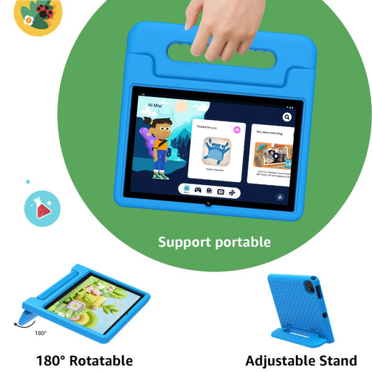 Apolosign Kids Tablet 10 Inch 64GB, Android 15 8-Core 8GB RAM WiFi 6, 1280x800 HD Display 5MP+2MP Camera, Parental Control Educational Shockproof Case, 2025 Model Children Tablet for Ages 3-12 – Black Navy Purple Blue Pink