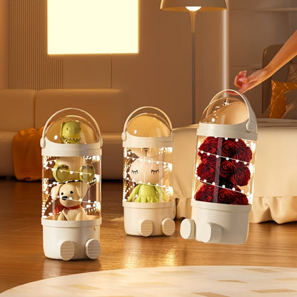 Toy Storage Organizer 4-Layer Transparent Cylindrical Bin in Cream, Pink or Green for Plush Display