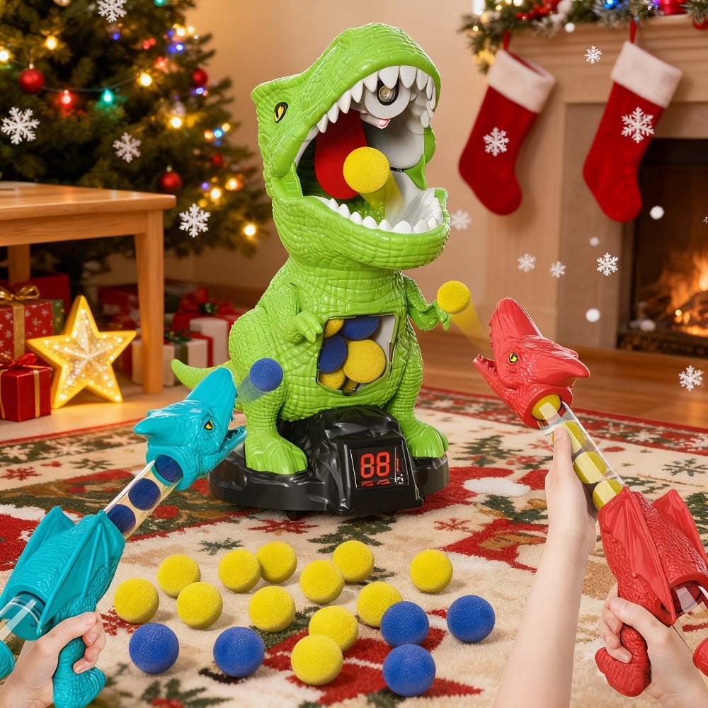 Dinosaur Shooting Game Toy with Sound Light & Spray – Movable Dino Target Launcher Set with Foam Bullets & Goggles for Boys Kids Ages 3+, Indoor Outdoor Blaster Birthday Gift