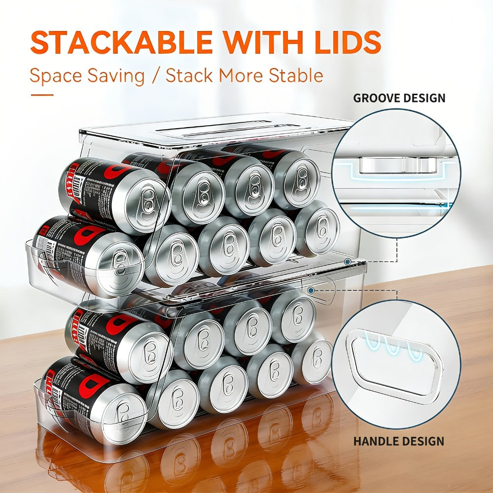 Soda Can Organizer for Refrigerator Stackable | Can Holder Dispenser with Lid for Fridge, Pantry & Freezer – Holds 9 Cans Each, BPA-Free Clear Design, 1 or 2 Pack