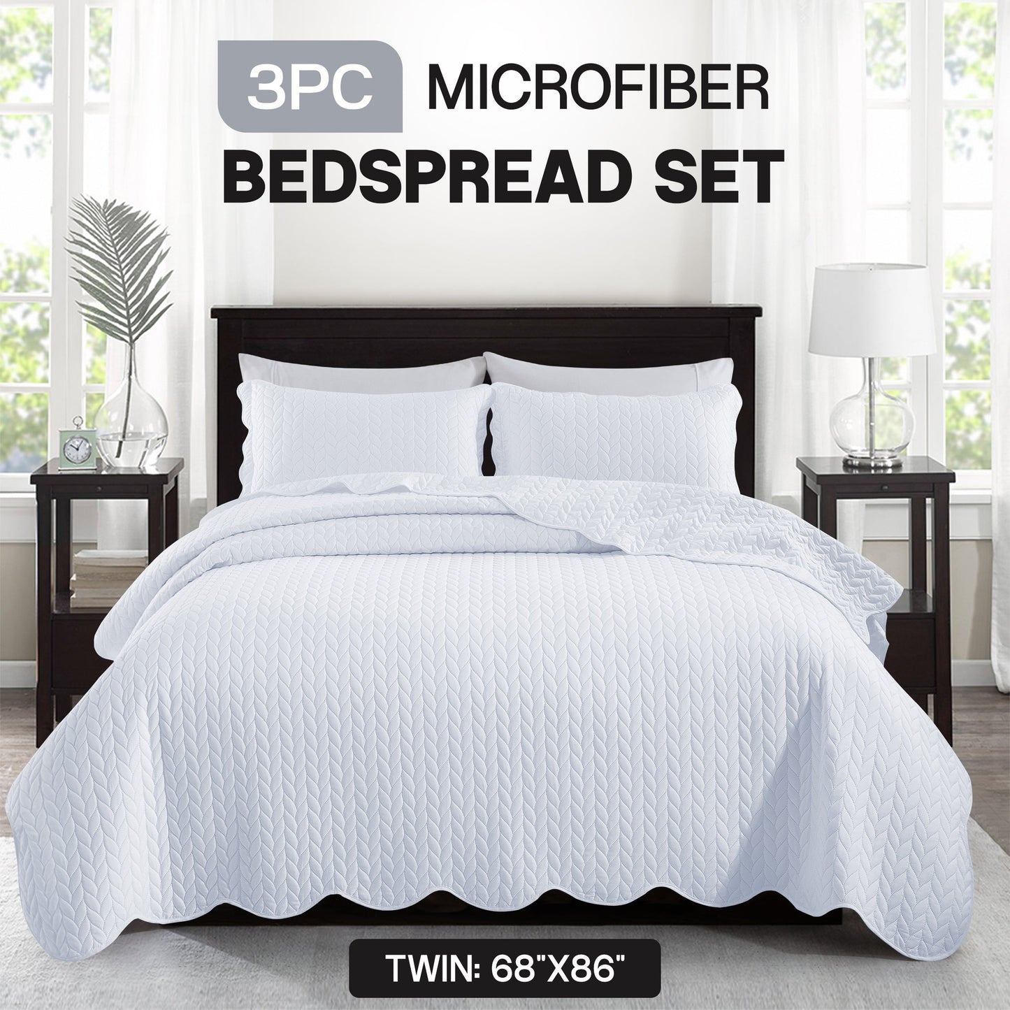 Chevron-Texture Three-Piece Bedspread Set in 16 Colors with Twin, Queen-Full, King and California King Sizes