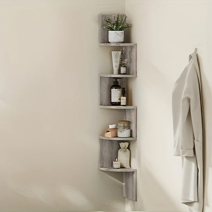 Corner Floating Shelf 5-Tier Wall Mount, Space Saving Storage Rack for Bedroom Living Room, Radial Display Organizer, Easy Install, 7.9"×7.9"×49.6", Black White Brown Greige Beige