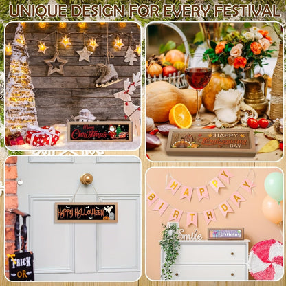 Twenty-Five-Piece Interchangeable Seasonal Welcome Sign Set with Wood Frame and Holiday Message Inserts