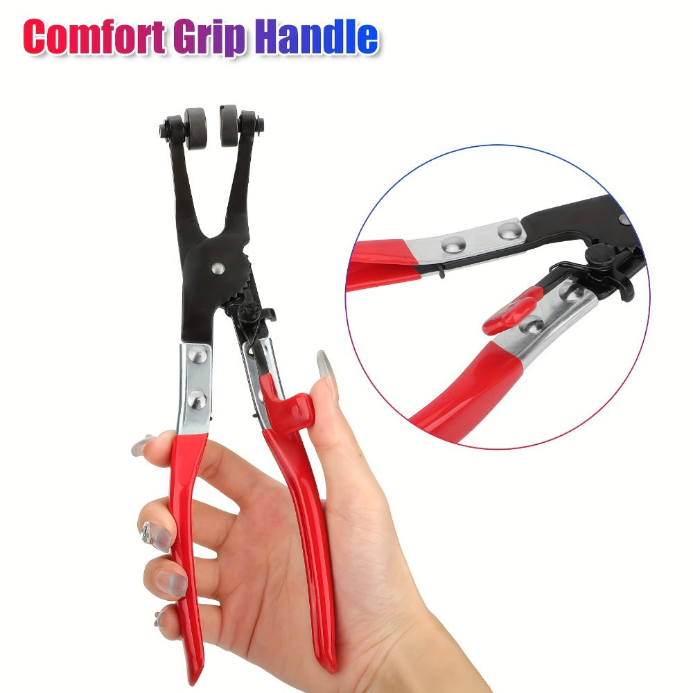 Hose Clamp Pliers Set 2pc – Angled Swivel Jaw, Locking, Spring-Loaded, Manganese Steel, Fits Ring & Flat Band Clamps for Automotive Fuel Coolant Hose Repair (215mm)
