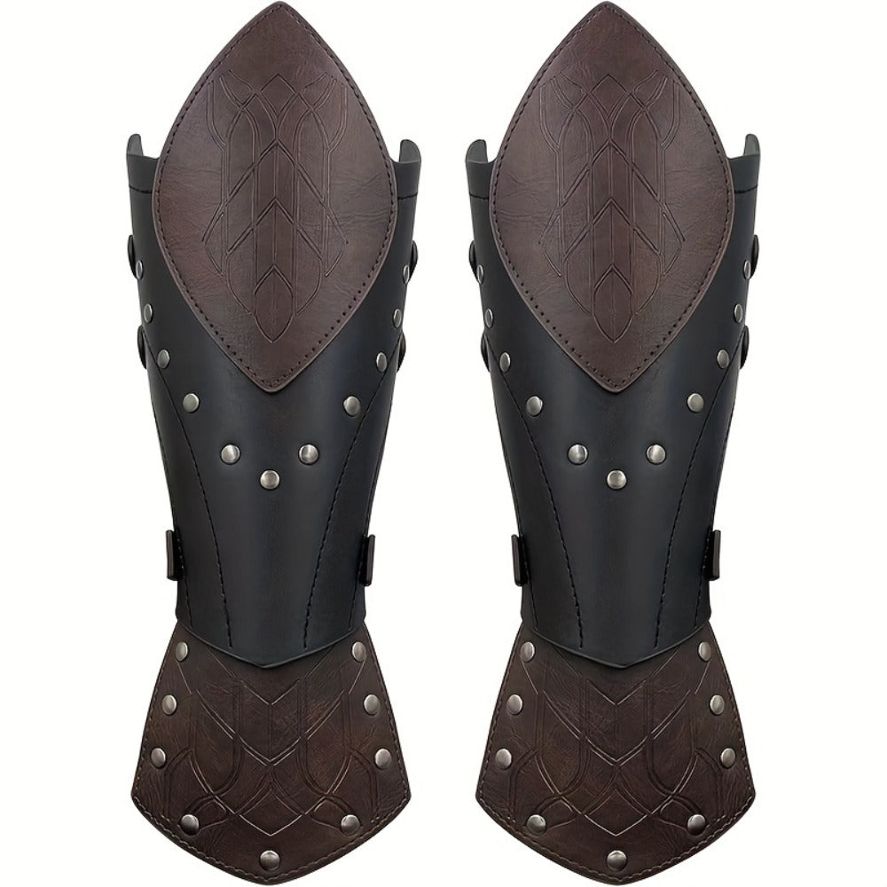 Costume Accessories 2-Piece Embossed Faux Leather Arm Guards with Buckle Straps in Black for Themed Events
