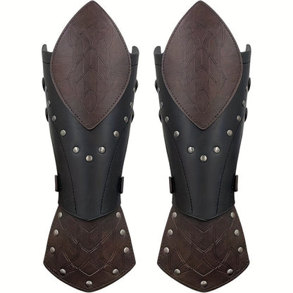 Costume Accessories 2-Piece Embossed Faux Leather Arm Guards with Buckle Straps in Black for Themed Events