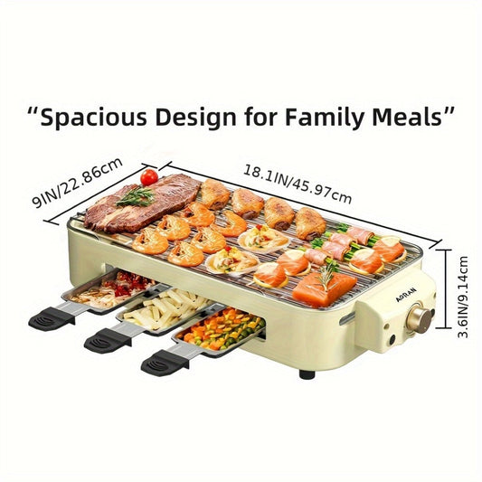 Electric BBQ Grill Indoor – 1500W Smokeless Tabletop Grill with Removable Frying Pan, Waffle Maker & Non-Stick Stainless Steel Plates, Adjustable Temperature, Perfect Christmas Housewarming Gift