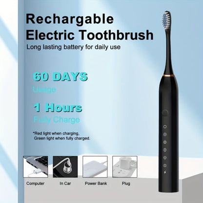 Sonic Electric Toothbrush with 6 Modes & Smart Timer – USB Rechargeable, Soft Bristles for Sensitive Gums, Whitening Oral Care for Men & Women, Black White Pink
