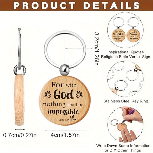 Keychain Set 100-Piece Engraved Wood Bible Verse Discs with Stainless Steel Split Rings and Ten Message Designs