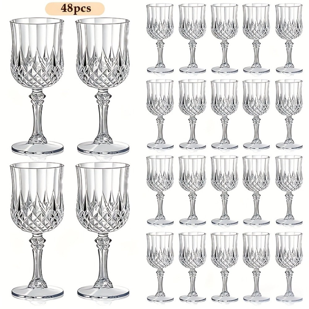 Plastic Champagne Glasses 48 Pack – 7oz Stemmed Crystal Clear Reusable Cups for Wedding, Party, Bridal Shower, Christmas, Halloween, Stackable Shockproof Vintage Stem Glasses, Transparent Green Blue