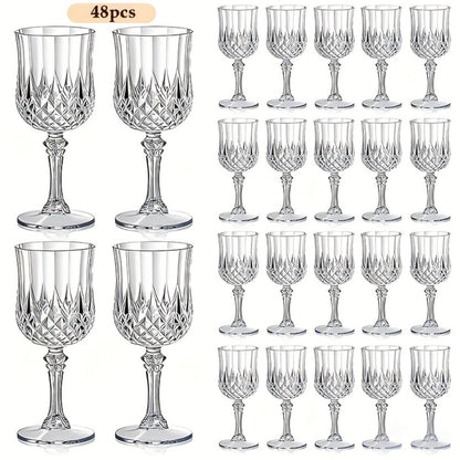 Plastic Champagne Glasses 48 Pack – 7oz Stemmed Crystal Clear Reusable Cups for Wedding, Party, Bridal Shower, Christmas, Halloween, Stackable Shockproof Vintage Stem Glasses, Transparent Green Blue