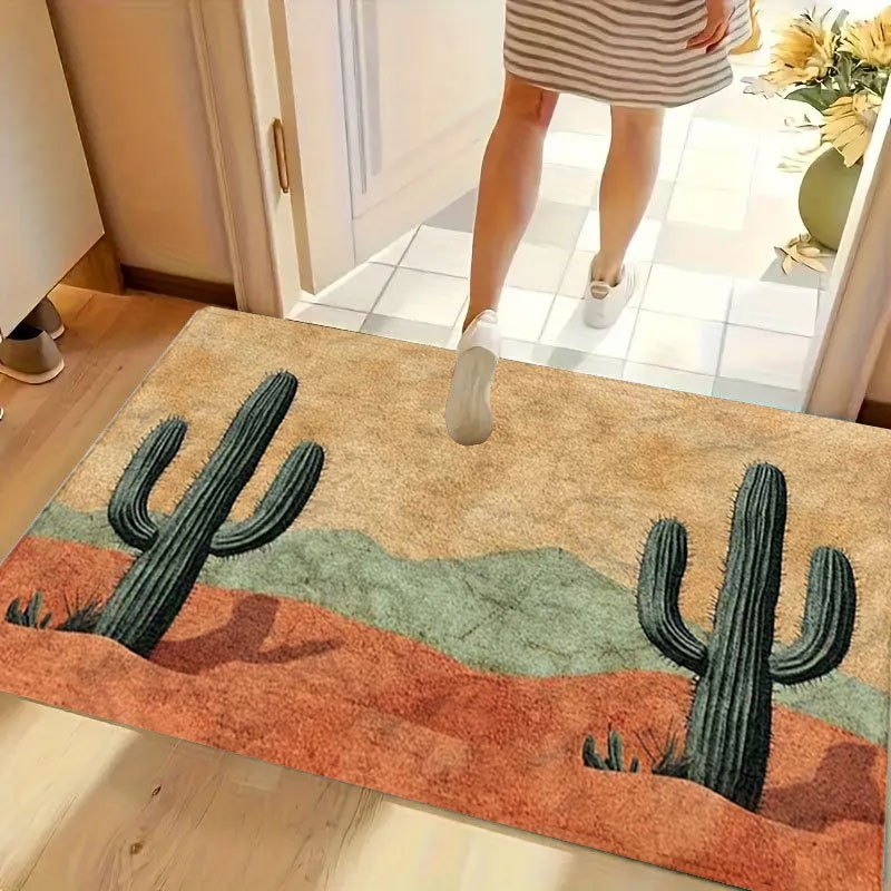 Desert Cactus Print Rectangular Doormat in 40 x 60, 50 x 80 or 45 x 120cm Size Options Pictured