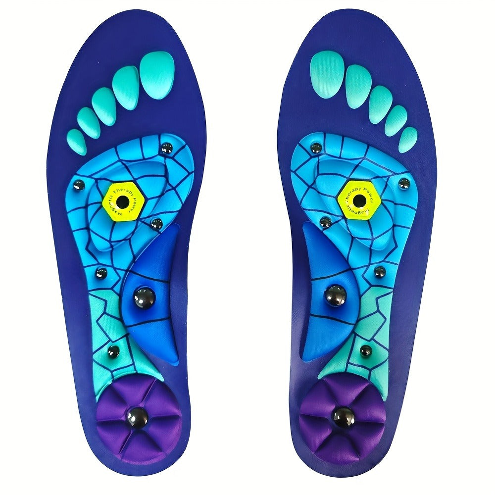Red or Blue Full-Length Textured Shoe Insoles with Zoned Footbed Pattern in US 4-7, 8-11 and 12-15 Sizes