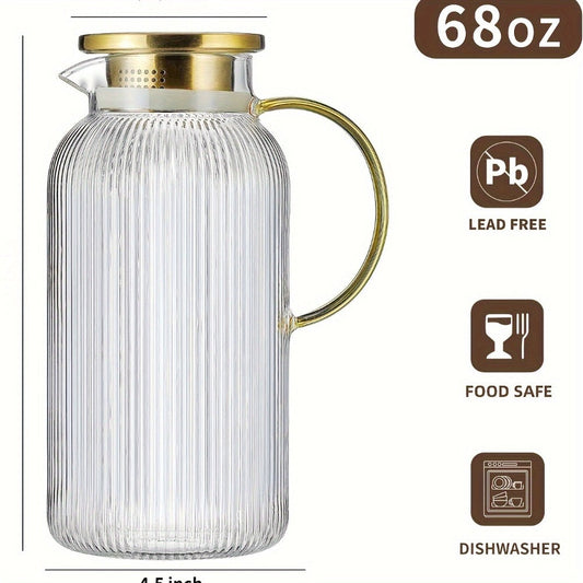 Glass Pitcher with Stainless Steel Lid 68oz 2 Liter Borosilicate Water Pitcher Carafe for Cold Brew, Lemonade, Iced Tea & Milk – Heat Resistant, 2 or 4 Pack