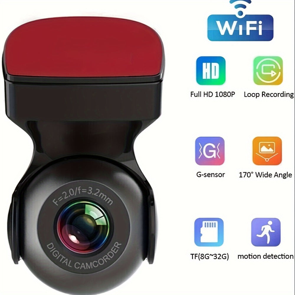 1080P WiFi Dash Cam 170° Wide Angle – HD Car DVR with G-Sensor, Loop Recording, Night Vision, Smartphone App View, Compact Windshield Camera for Cars & Trucks