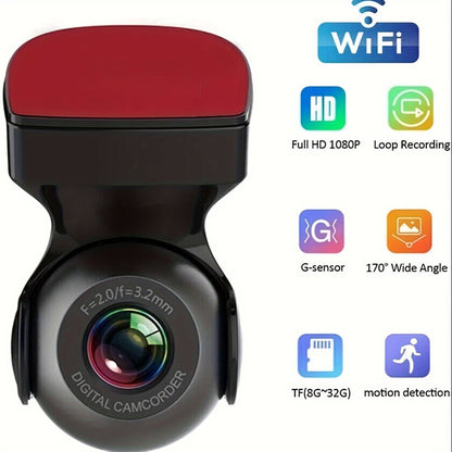 1080P WiFi Dash Cam 170° Wide Angle – HD Car DVR with G-Sensor, Loop Recording, Night Vision, Smartphone App View, Compact Windshield Camera for Cars & Trucks