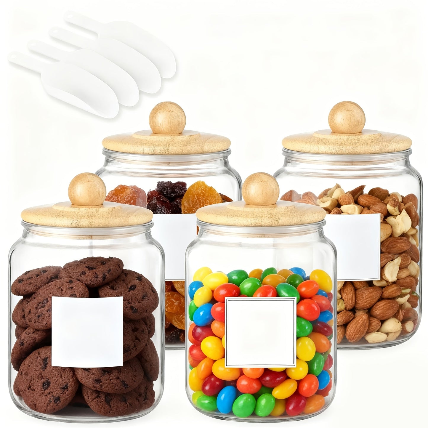 Half Gallon Glass Jars with Lids Airtight Set of 4 | Large Clear Storage Containers for Pantry, Kitchen & Laundry Room – Wide Mouth Food Organization Jars with Bamboo Lid Option