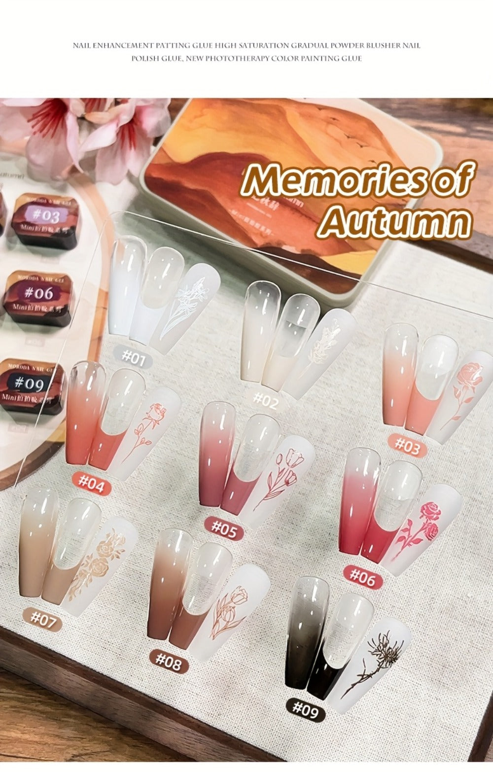 Gel Nail Polish Set with MORDDA Label, 9 Gradient Colors in the Yi Qiu Ci Nine-Grid Palette