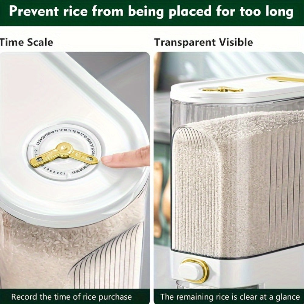 Rice Storage Container with Measuring Cup & Time Markings – Large Capacity 11/22LB Airtight Grain Dry Food Pantry Kitchen Organizer