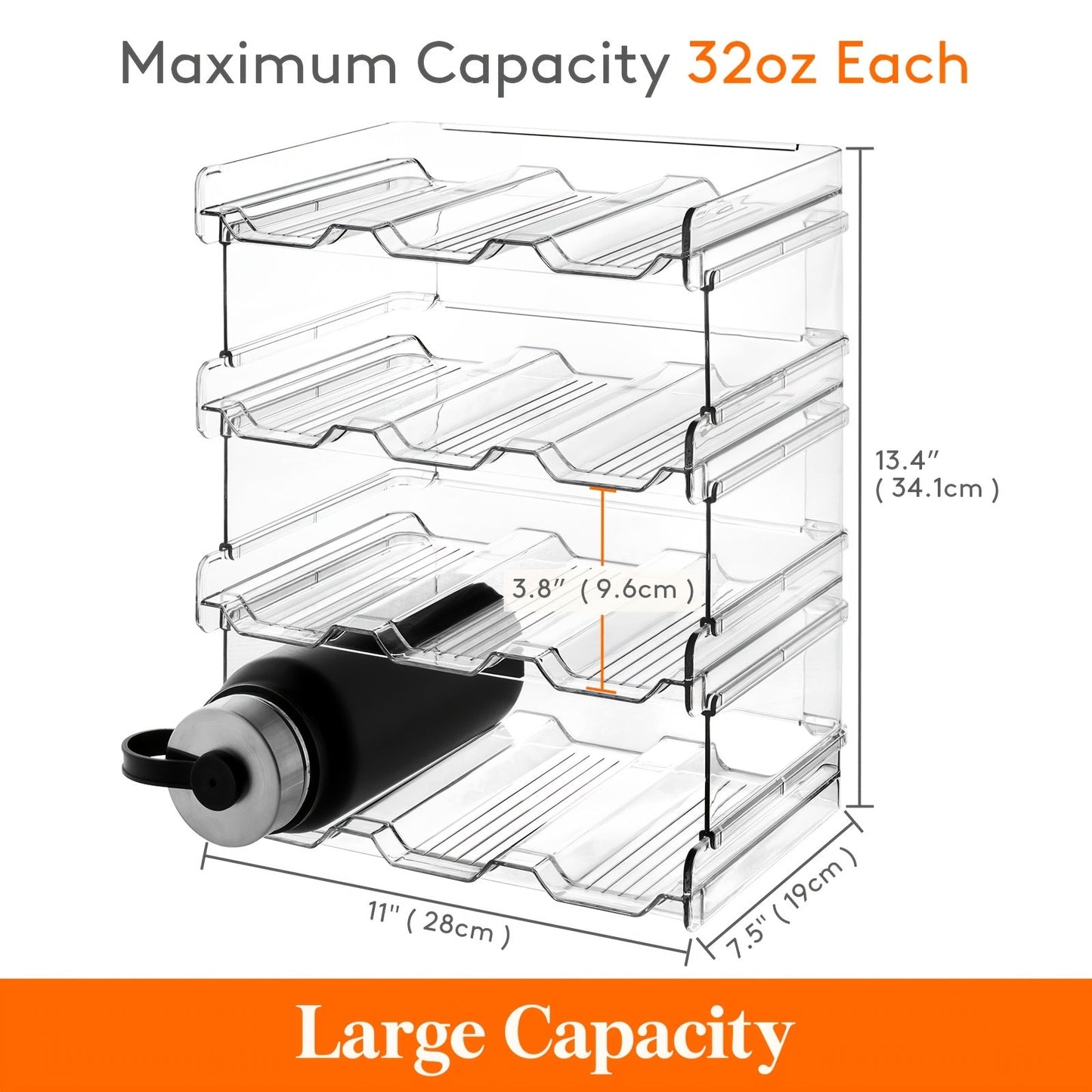 Water Bottle Rack Kitchen Organizer Stackable Plastic Holder with 5, 6, 8, 9, 11 or 12-Bottle Options