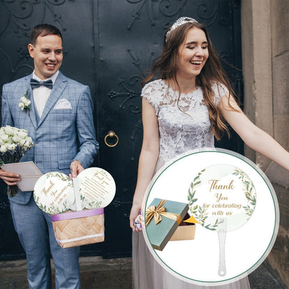 Greenery Leaf Wedding Hand Fans, 100-Piece Green Plastic Set with Handles for Ceremony, Bridal Shower or Party Guests
