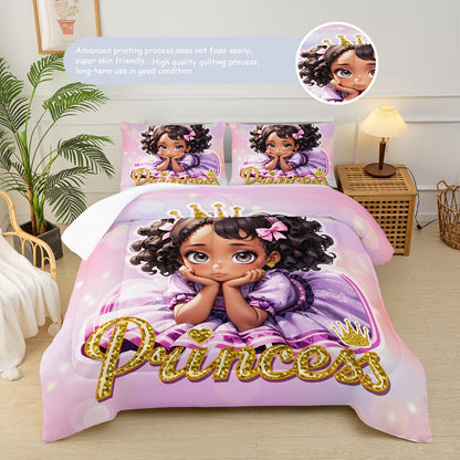 Pink Princess Floral Comforter Set with Two Pillowcases in 90.16 x 90.16 or 102.36 x 90.55-Inch Sizes