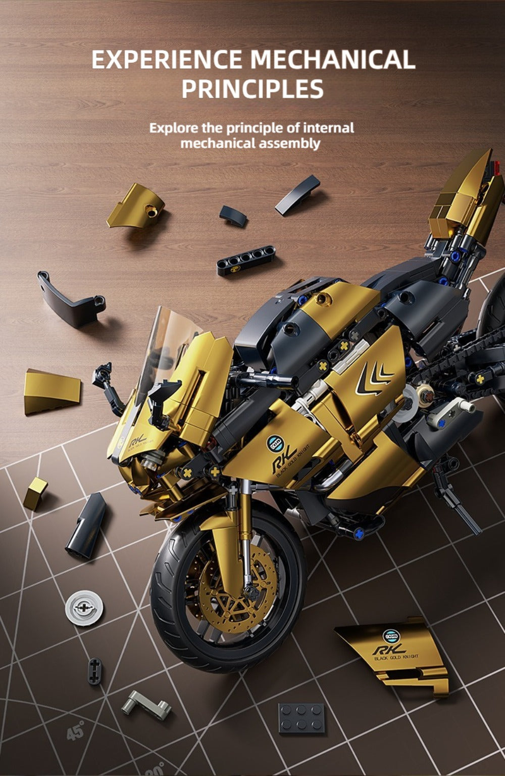 1000PCS Motorcycle Building Blocks 1:10 Scale DIY Black & Gold Motorbike Model Kit – Adult Collector Display Ornament, Exquisite Detail Assembly, Unique Gift for Men Motorcycle Enthusiasts Ages 14+