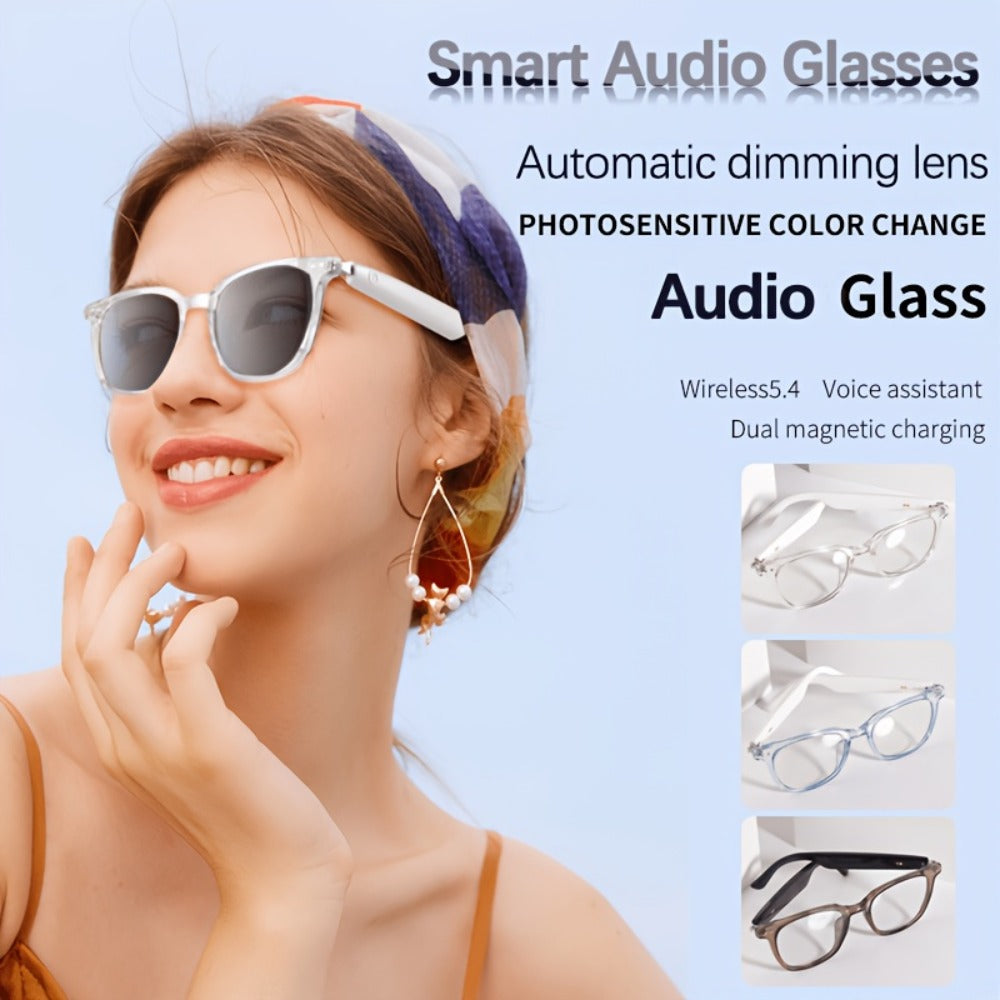 Photochromic Smart Audio Glasses – Auto-Tinting Sunglasses with Built-in Speaker & Mic, HD Voice Calls, Hi-Fi Music, Anti-Blue Light – for Sports, Driving & Daily Wear