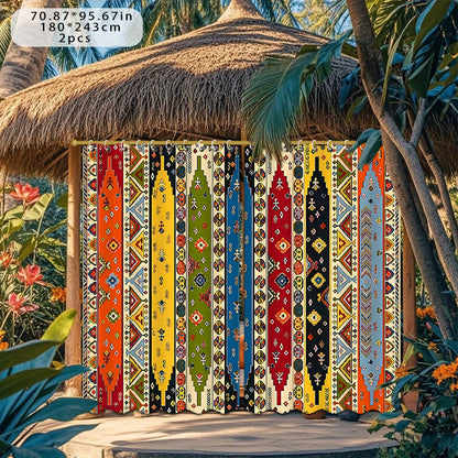 Boho Pattern Outdoor Curtain Pair in 180 cm Width with 180, 213 or 243 cm Length Options for Patio Use