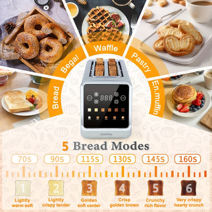 Long-Slot Four-Slice Toaster with Touch Screen, Six Shade Levels and Removable Slide-Out Crumb Tray