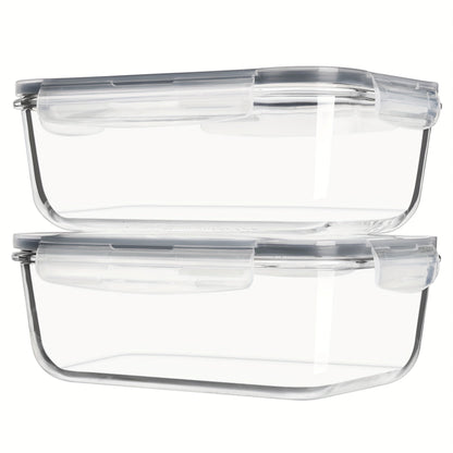 Large Glass Food Storage Containers with Lids 2 Pack – 63oz Borosilicate Glass Meal Prep Containers, Airtight Snap Lids, Oven Microwave Freezer Dishwasher Safe, Leak-Proof Baking Dish Set