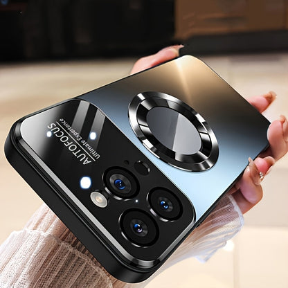 Phone Case Matte Titanium-Finish Magnetic Cover with Built-In Glass Lens Protector for Select iPhone Models
