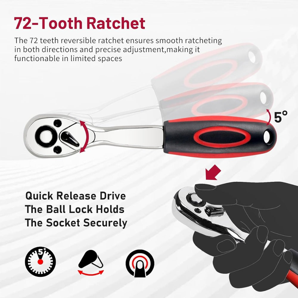 Ratchet Socket Wrench Set with Handle – 50/53/96/123/218/999PCS | 3/8" Drive CR-V Steel | Metric & Imperial Sizes | Car Maintenance, Boat & Home Repair Tool Kit for Mechanics