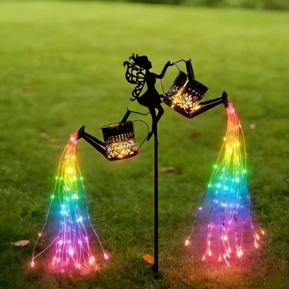 Solar Garden Lights Fairy Waterfall Statue with Multicolor String Lights and Ground-Stake Installation