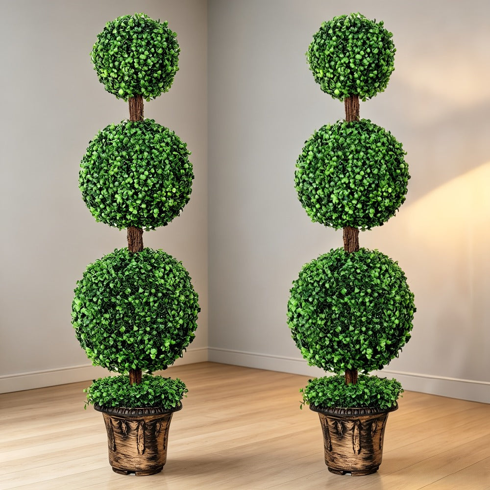 Two-Piece Artificial Boxwood Topiary Tree Set in 3-Foot Two-Ball or 4-Foot Three-Ball Designs