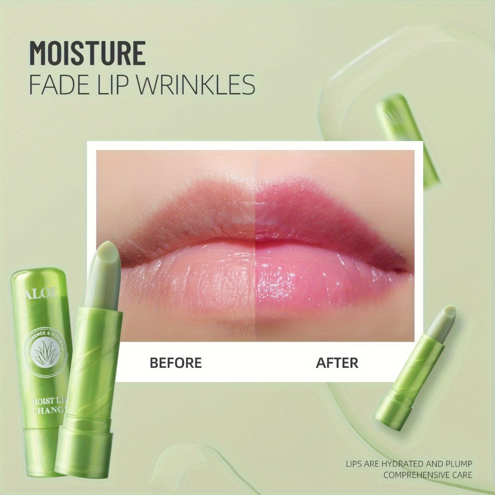12-Piece Aloe-Themed Lip Balm Stick Set with Color-Changing Finish, Beeswax and Vitamin E Labels